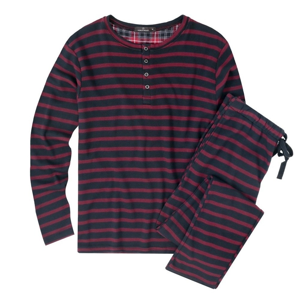 Men's Noble Mount Fig & Black Striped Henley Pajama Set